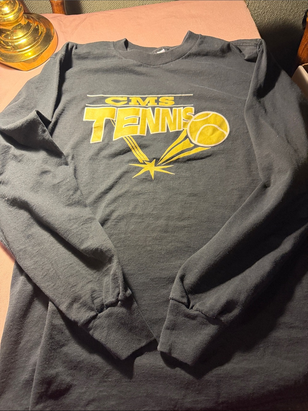 Fruit of the Loom Black Long-Sleeve CMS Tennis Shirt with Yellow Graphic Medium